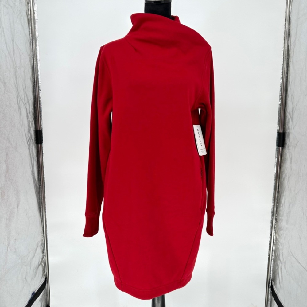 Athleta Cozy Karma Mock Neck Red Dress Pockets Soft Comfortable Women's M/T